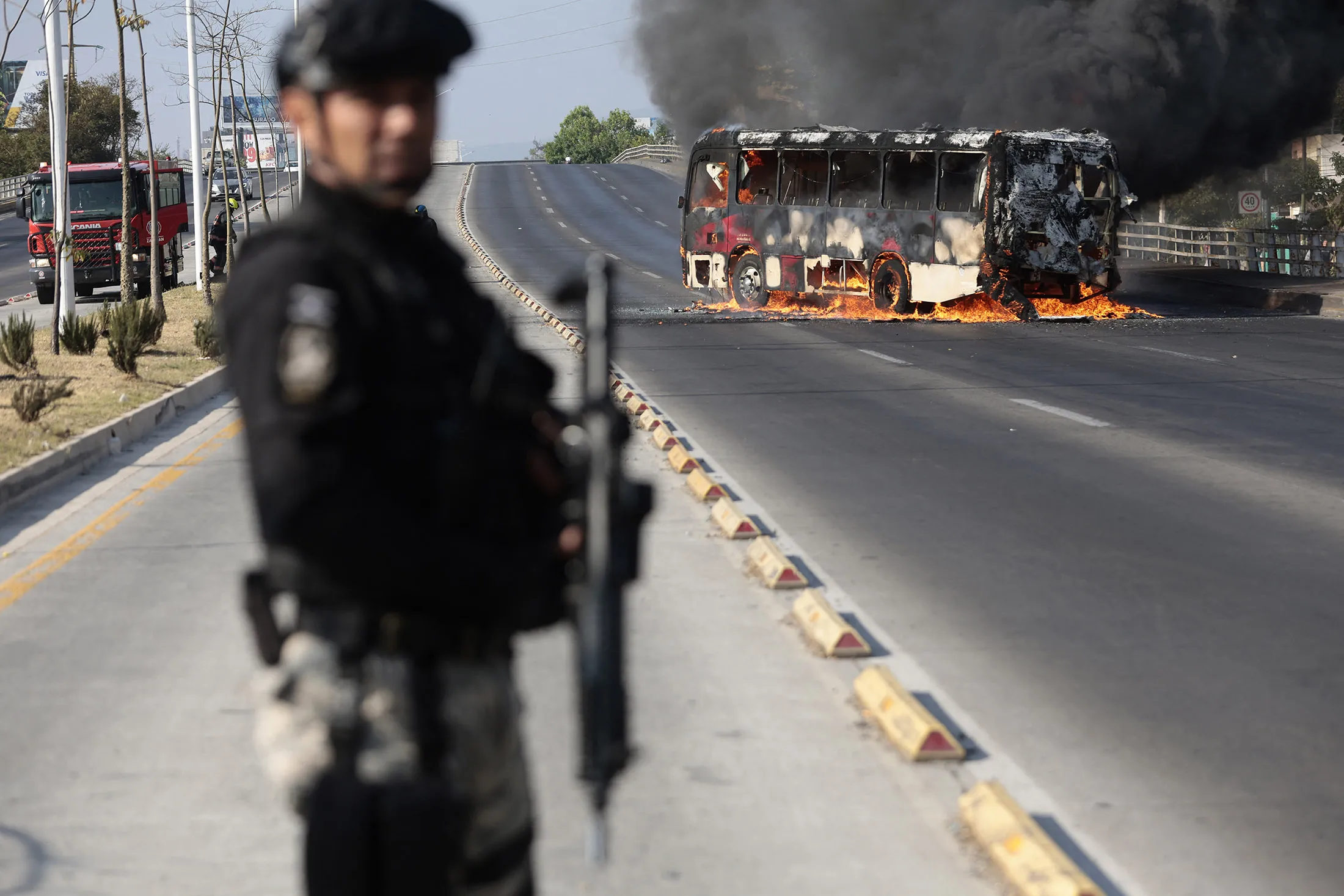 Mexico violence after El Mencho killed: burning bus blocks highway in Jalisco