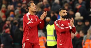 Salah celebrating a goal for Liverpool