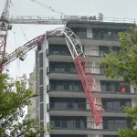 Collapsed crane in Dubbo CBD after severe storm