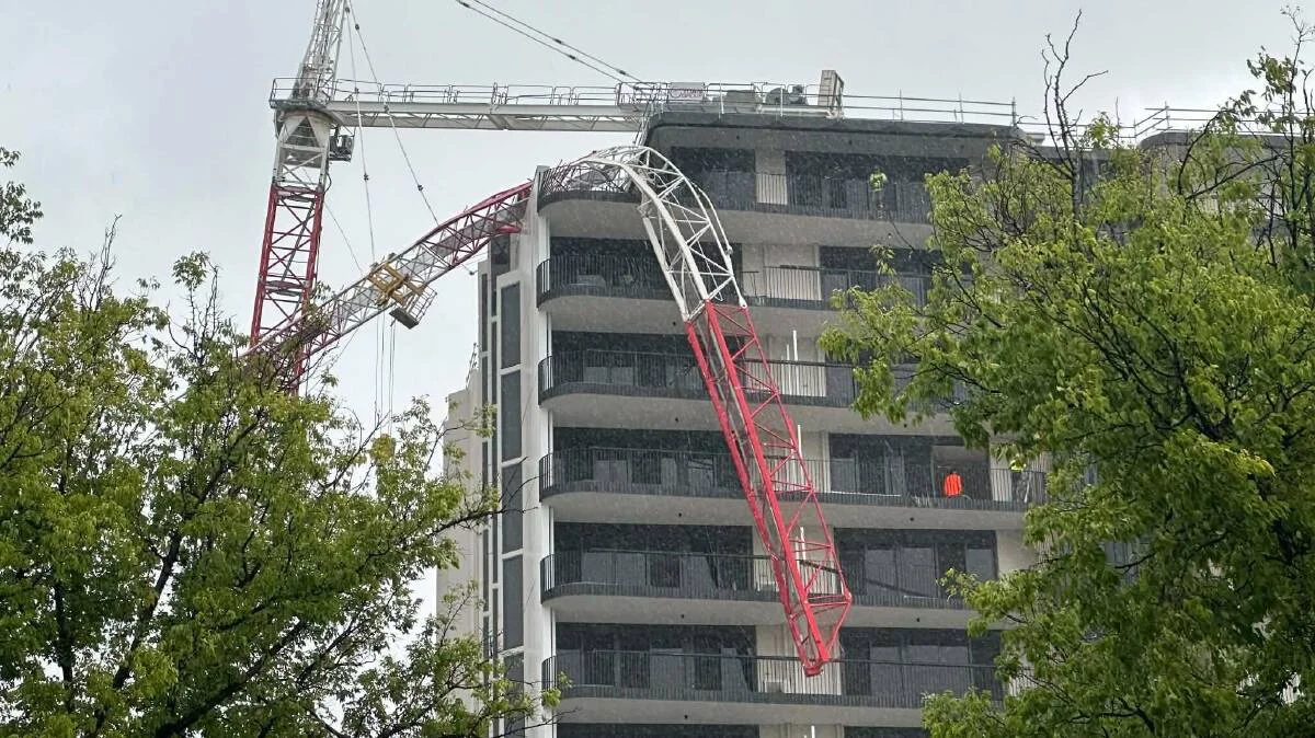 Collapsed crane in Dubbo CBD after severe storm