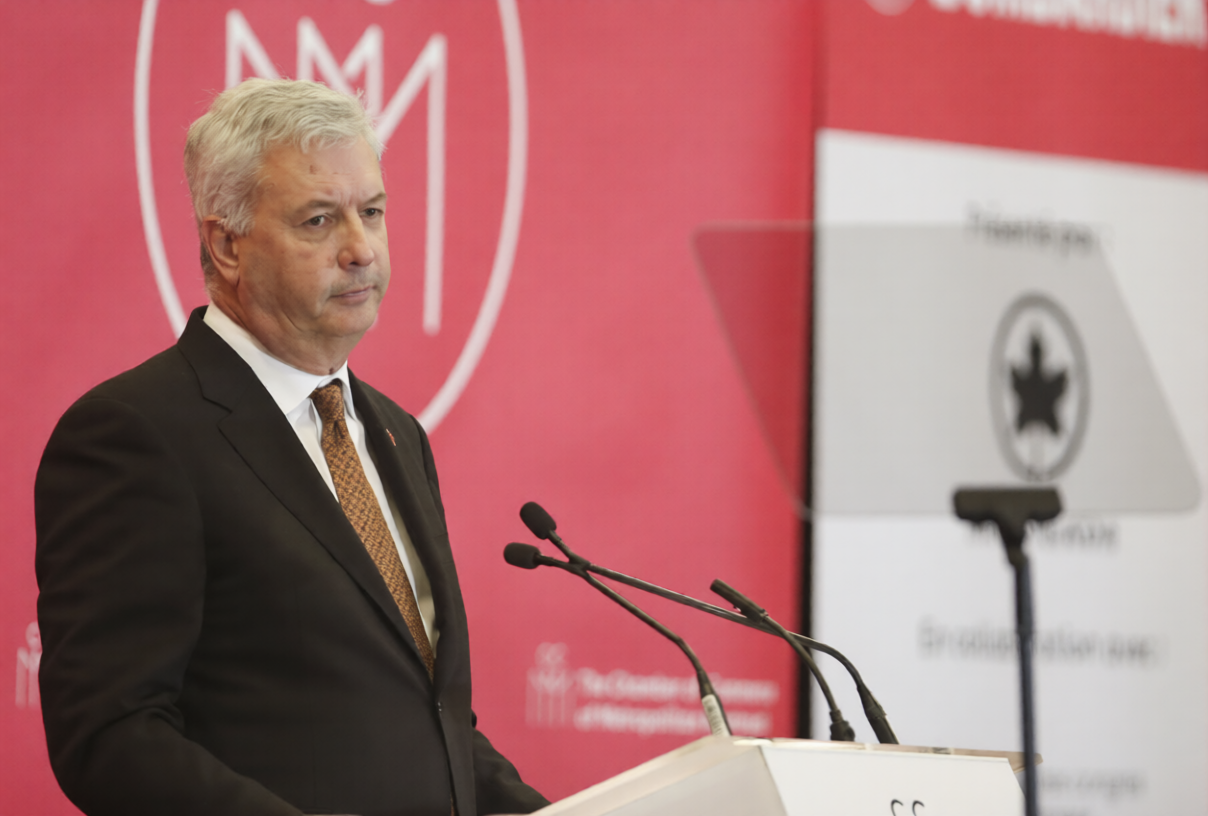 Air Canada CEO Michael Rousseau speaking at a corporate event
