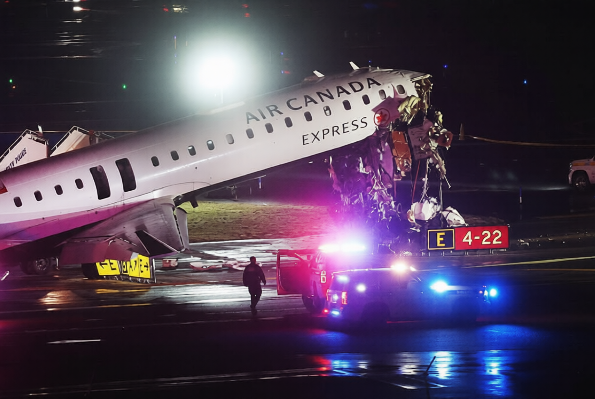 Air Canada Express plane crash at LaGuardia Airport after collision with fire truck