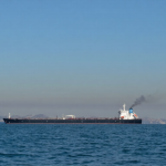 Container ship navigating the Persian Gulf near Strait of Hormuz