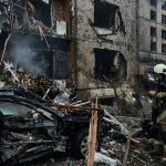Damaged residential buildings after Russia Ukraine civilian strikes