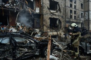 Damaged residential buildings after Russia Ukraine civilian strikes