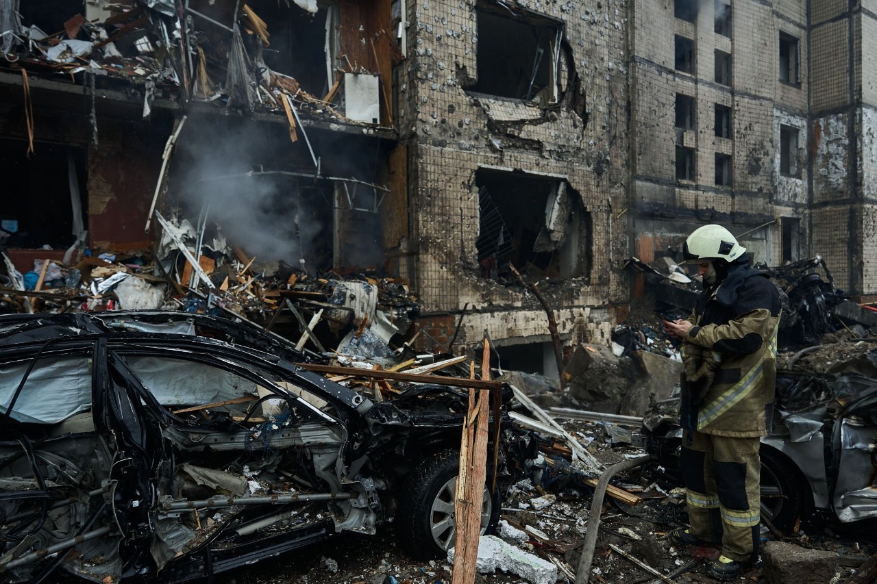Damaged residential buildings after Russia Ukraine civilian strikes