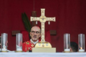 Latin Patriarch Cardinal Pierbattista Pizzaballa leading Palm Sunday prayer in Jerusalem on March 29, 2026, after procession was canceled due to Israel-US war with Iran