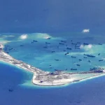Chinese military base on Paracel Islands in the South China Sea with runways and radar installations
