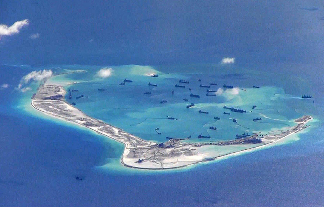 Chinese military base on Paracel Islands in the South China Sea with runways and radar installations