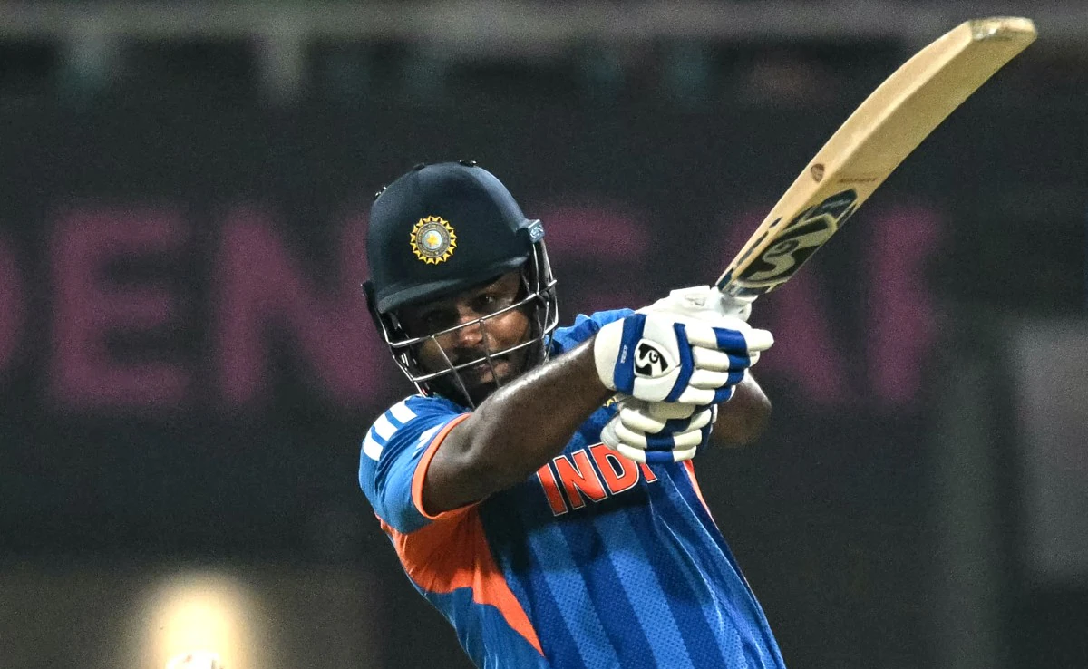 Sanju Samson batting for India during ICC T20 World Cup 2026 Super Eights match