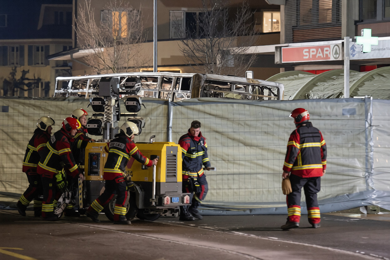 Switzerland bus fire emergency response in Kerzers