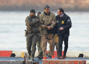 Nicolas Maduro in handcuffs escorted by federal agents in New York