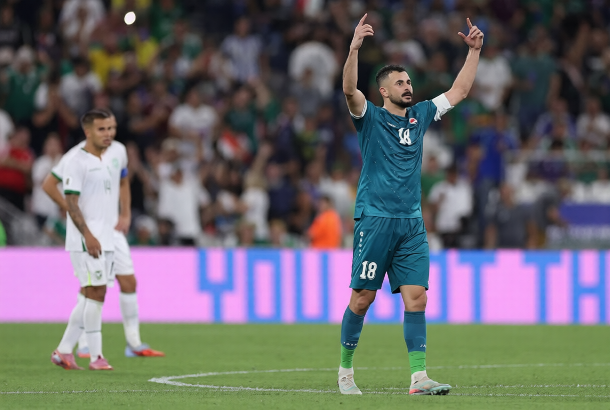 Aymen Hussein celebrates scoring second goal as Iraq defeat Bolivia 2-1 in FIFA World Cup 2026 qualifiers playoff match
