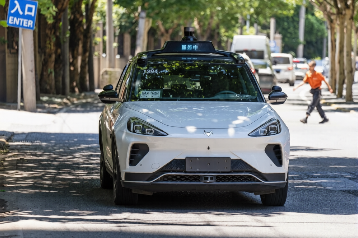 Robotaxi service in Wuhan China Baidu Apollo Go autonomous vehicles on city streets