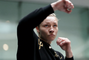 Lauren Price training in the gym ahead of her Cardiff world title defence