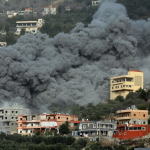 Smoke rises from a building in southern Lebanon after reported airstrike amid ongoing Lebanon-Israel conflict in 2026.