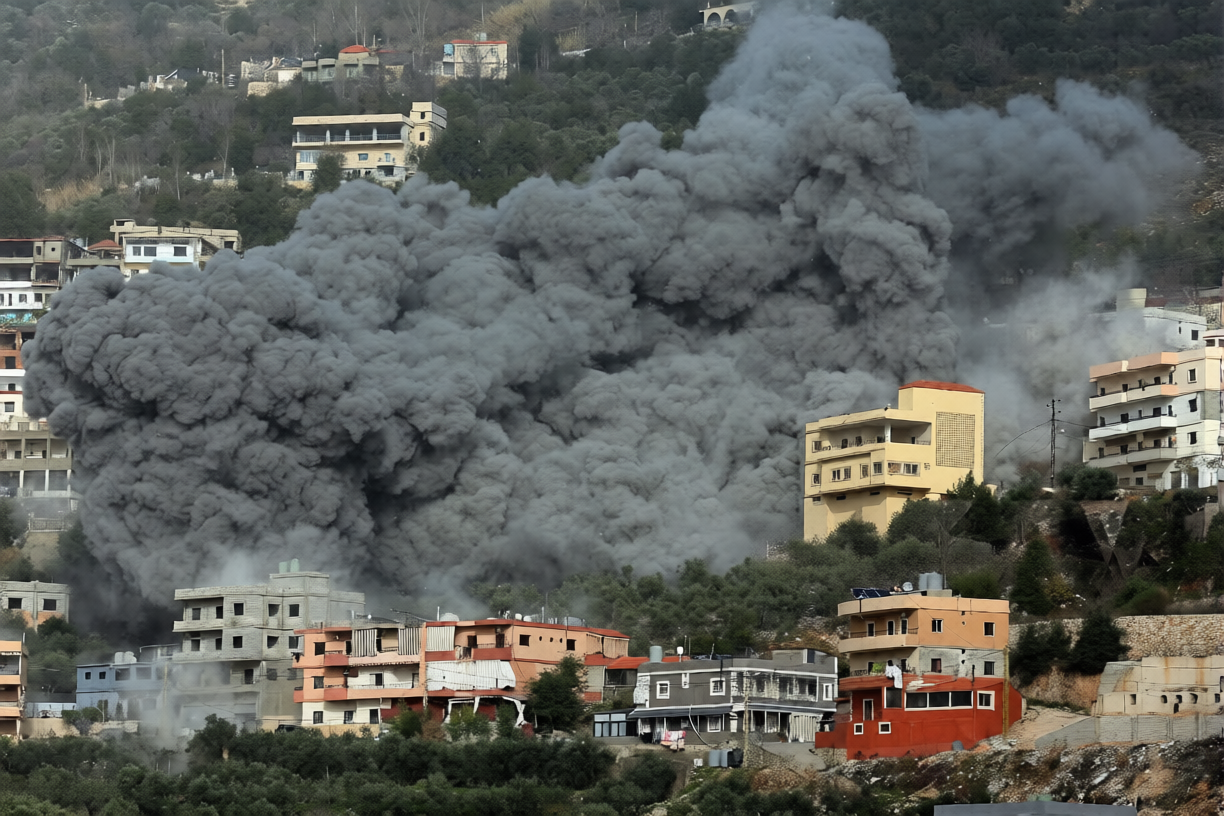 Smoke rises from a building in southern Lebanon after reported airstrike amid ongoing Lebanon-Israel conflict in 2026.