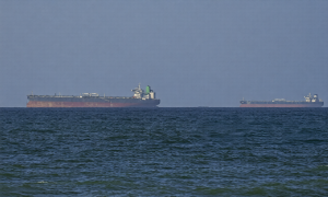 Oil tankers passing through the Strait of Hormuz during a period of regional truce