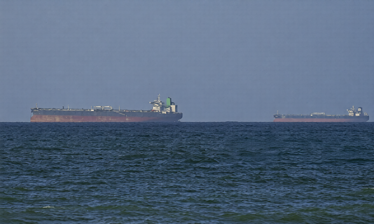 Oil tankers passing through the Strait of Hormuz during a period of regional truce
