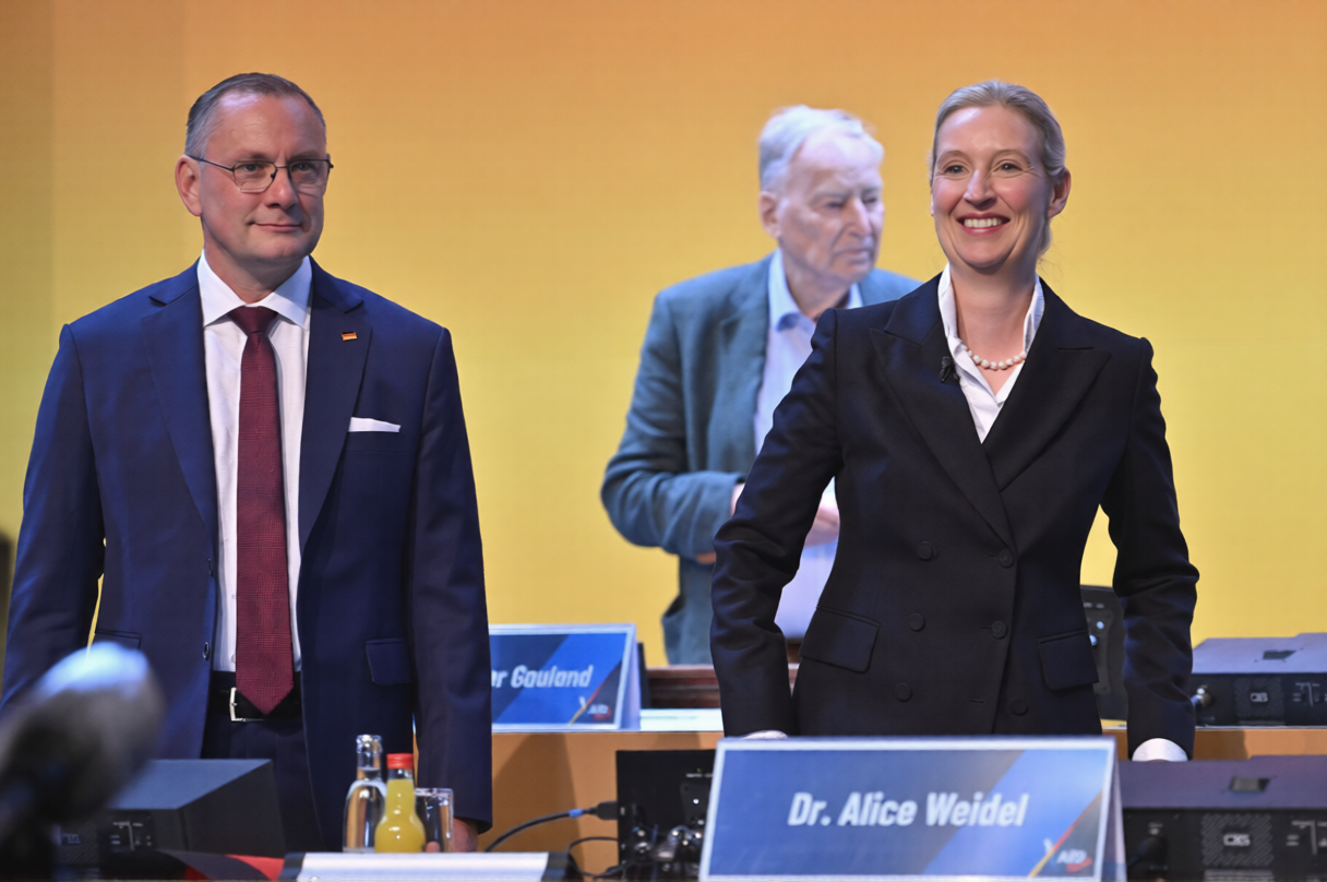 Alternative for Germany leaders Alice Weidel and Tino Chrupalla at the AfD national party convention in Erfurt
